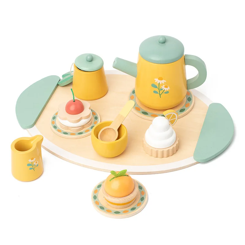 Best-selling Children mock afternoon tea game set Little girls wooden kitchen tea party time pretend entertainment toys For kid