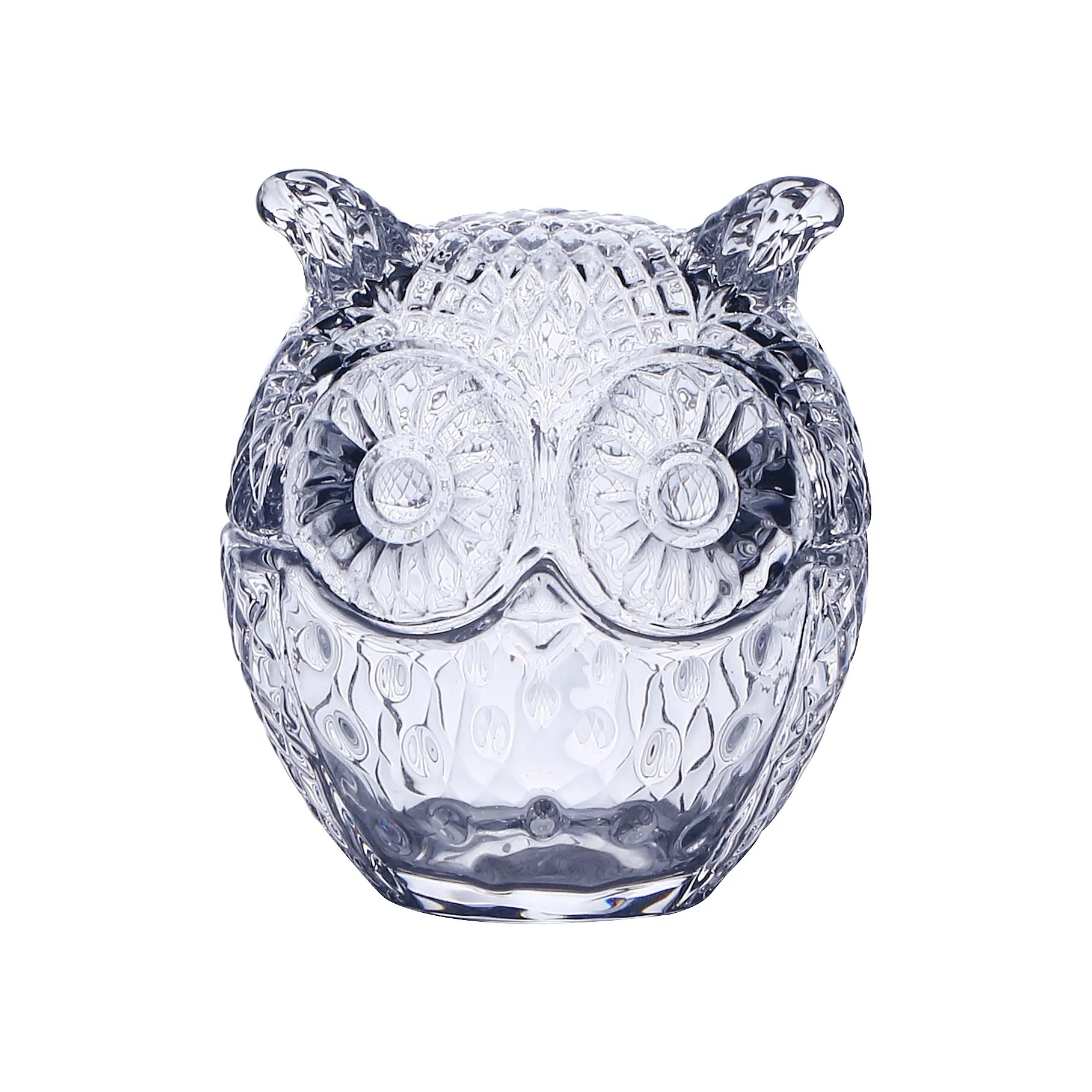 Clear glass candle holder jar owl shaped elegant decoration jar cut glass candle jar