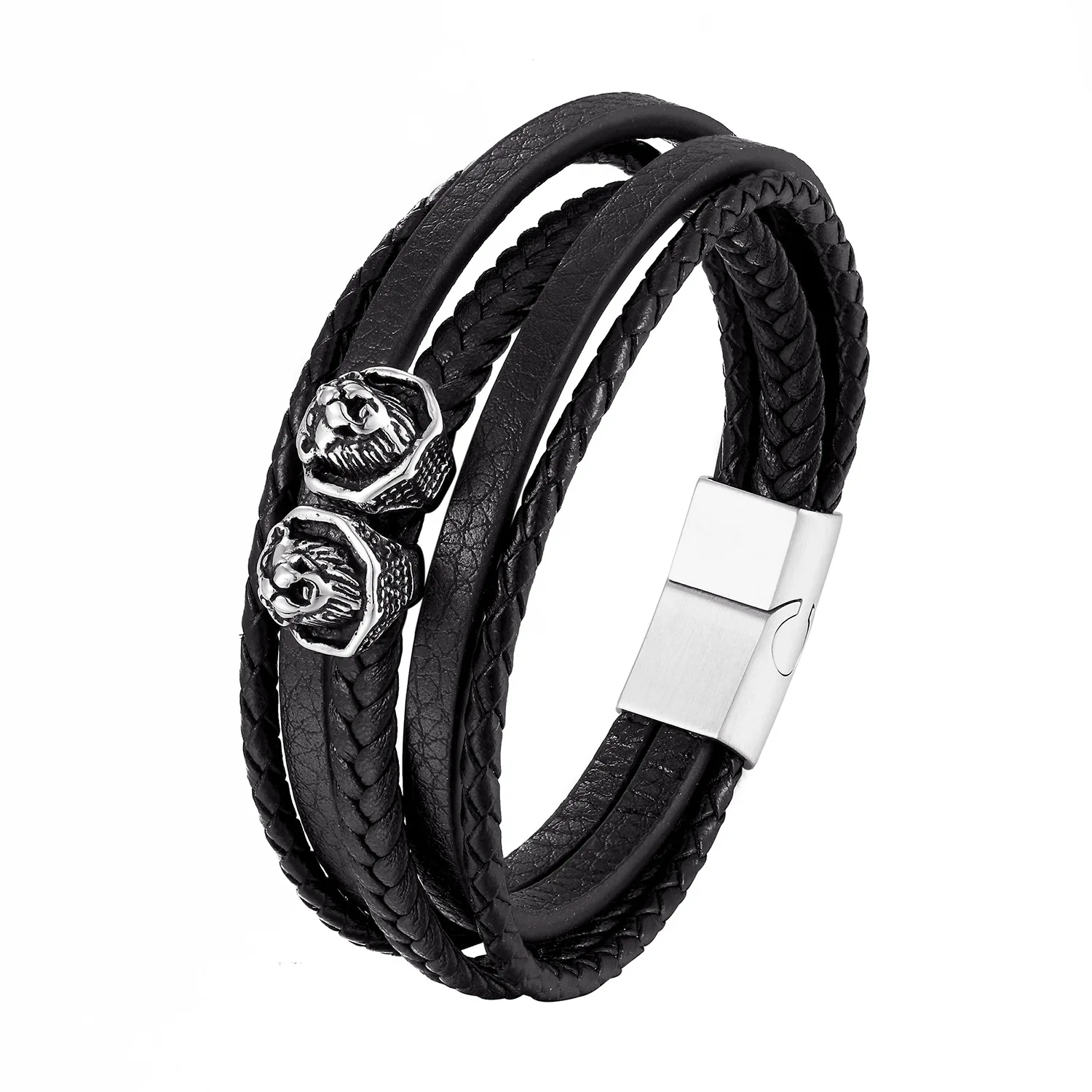 Punk Leather pu stud Bracelet for Men  Spike Studded Rivet Chain Cuff Bangle