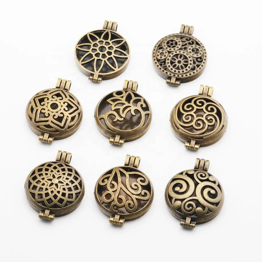 antique bronze plated oil perfume aroma aromatherapy diffuser photo locket charm pendant