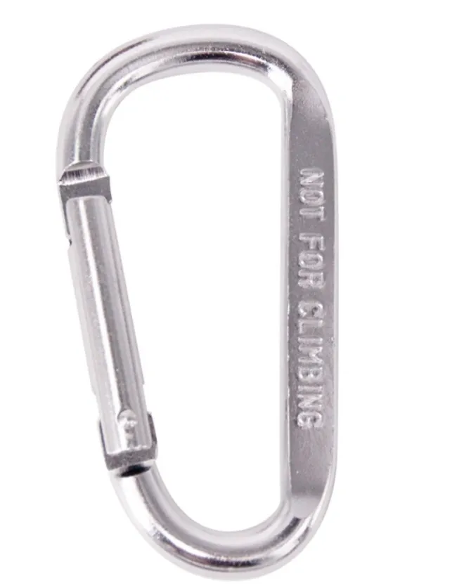 HXY 60*30*5.2MM D Shape Flat Side Silver Gate Cheap Aluminum Carabiner Snap Hook Keychain For Camping, Holding, Promotion