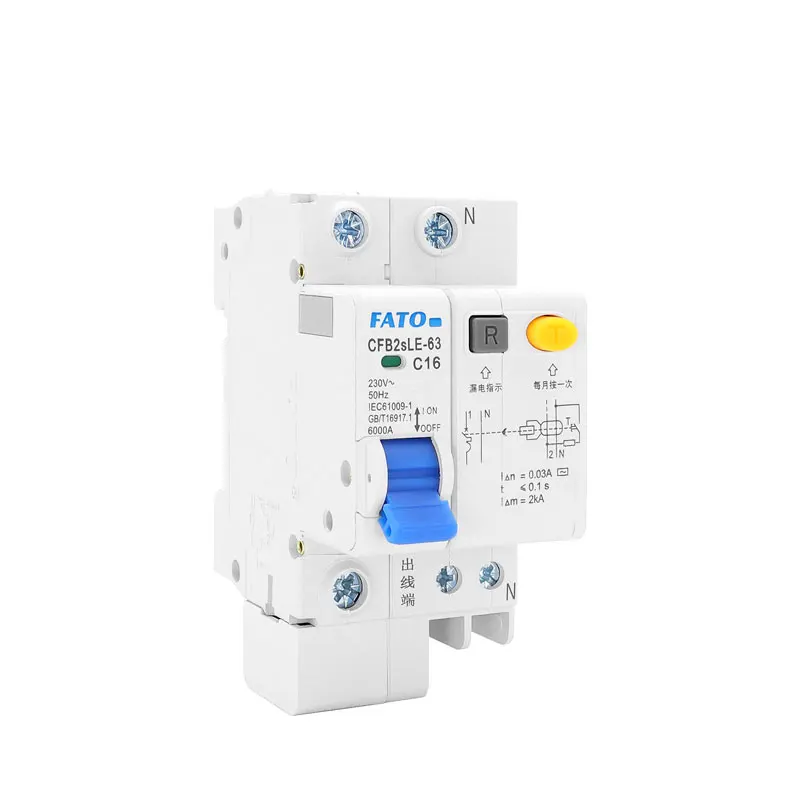 FATO Earth Leakage Circuit Breaker 1-63A 230VAC CFB2sLE 1 Poles With Overload ELCB RCBO RCD C Type