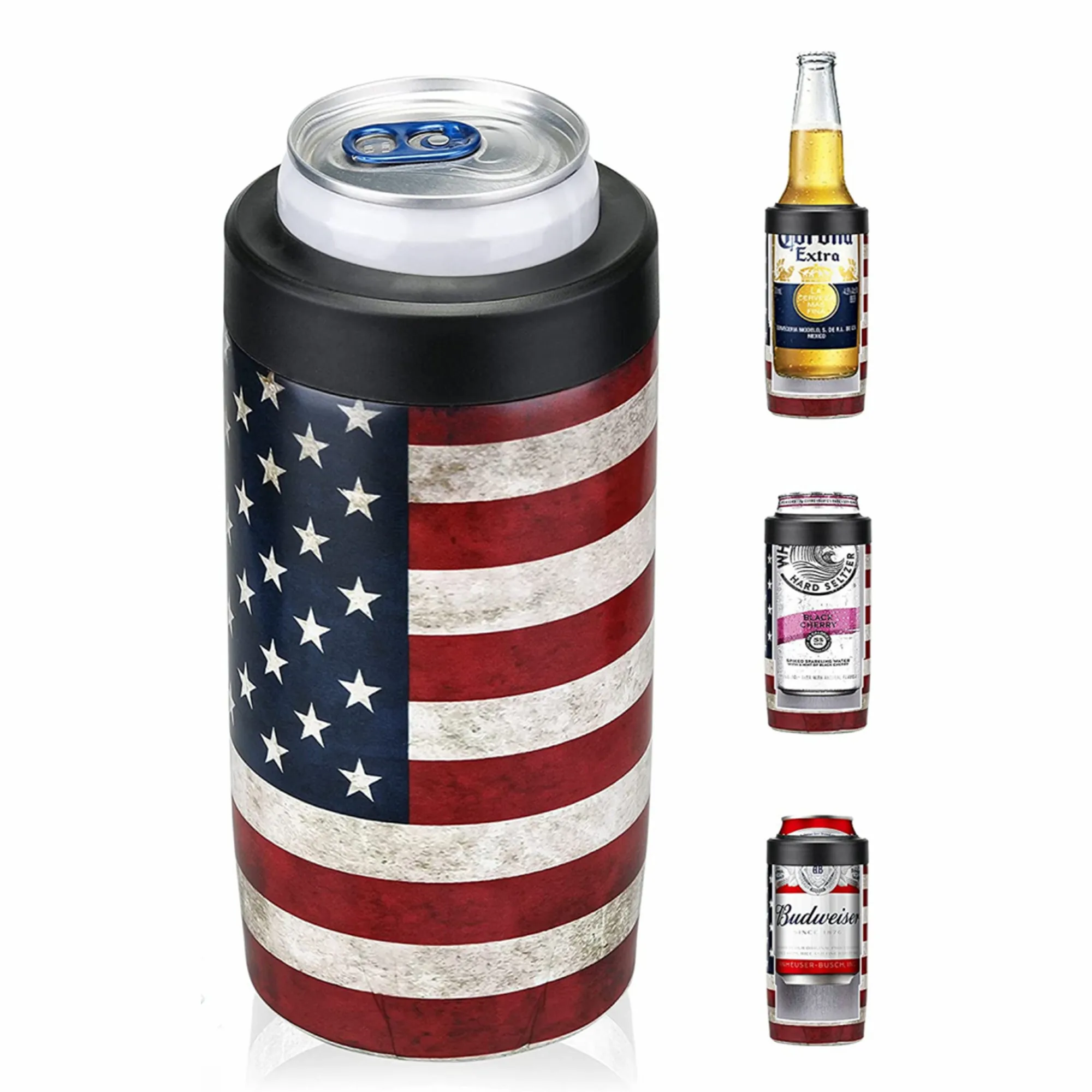4 in 1 Universal Can Cooler Double walled Stainless Steel Insulated Beer Bottle Can Insulator Sleeve Holder for 355ml