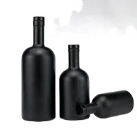 Liquor Bottles Matte Black Glass  round 375ml 500ml 750ml Spirit Bottle Glass Vodka Bottle with lid