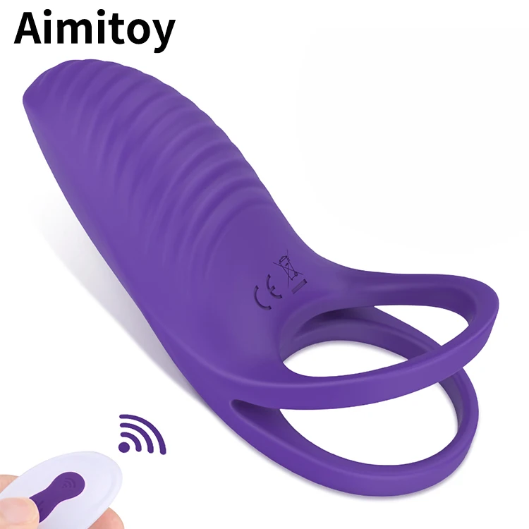 Aimitoy Rechargeable Vibrating Silicone Waterproof Clit Stimulation Men Wireless Remote Control Small Purple Cock Ring Vibrator