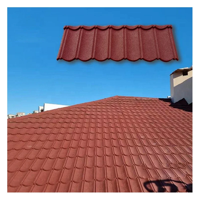Durably Coated Flat Colored Stone Metal Roof Tiles Building Materials with Aluminium Clay Hotel Construction Roofing Solutions