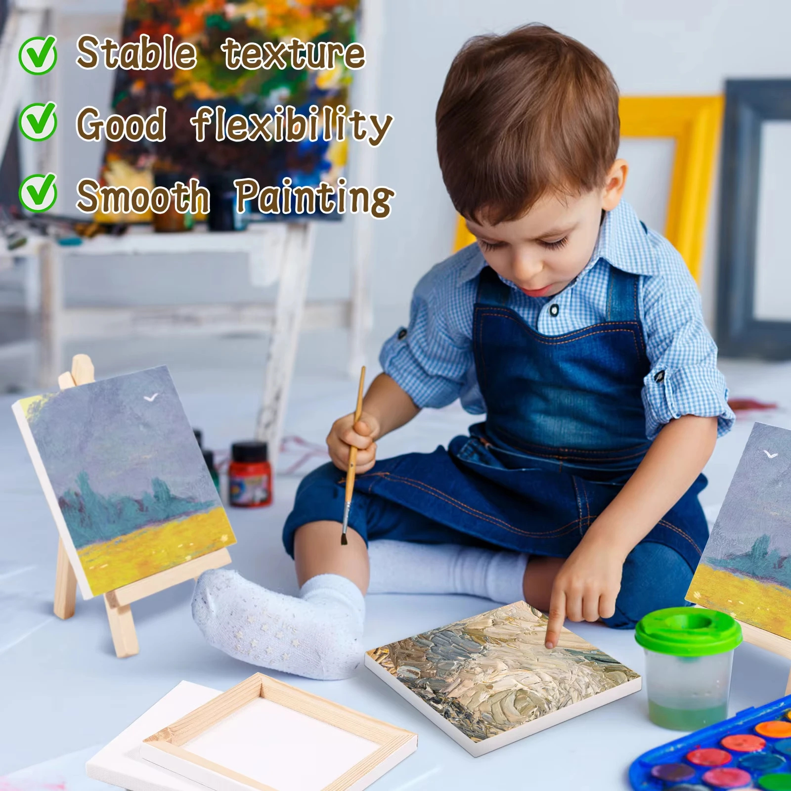 Keep Smiling Small 10*10CM Painting Stretched Canvas with Mini Easel Art Supplies For Painting Artist
