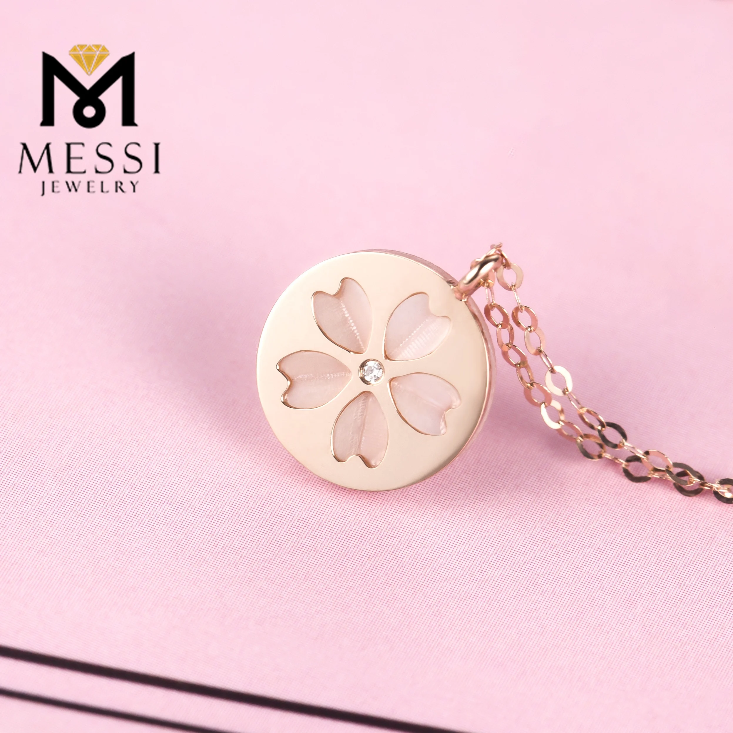 Messi Jewelry cherry blossom shape mother of pearl necklace in 18k rose gold with natural diamond sukura necklace jewelry