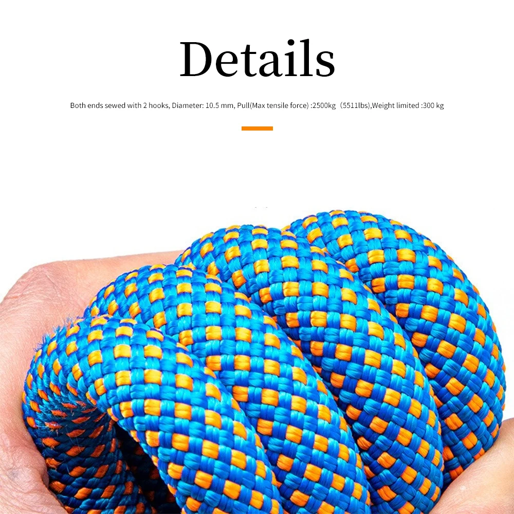 Creclean For Rappelling Fitness Rock Climbing Braided Ropes Outdoor Fire Escape Safety Rope With 2 Steel Hooks