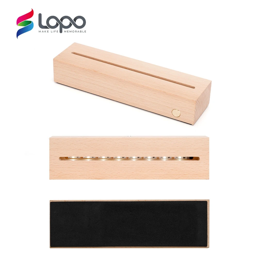 New Arrival DIY Sublimation Blanks Wood Base Glass Photo Panel With Led Base Sublimation Led Photo Frame