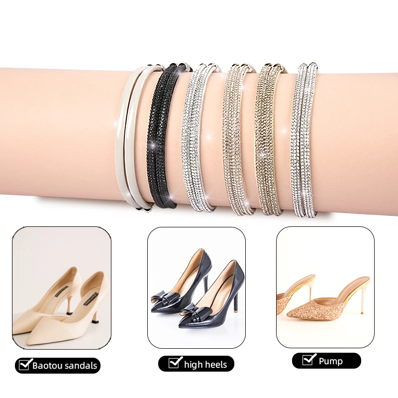 Rhinestone Elastic Shoe Ankle Straps Detachable Shoe Strap Band Heel Straps for Holding Loose High Heels Shoelaces