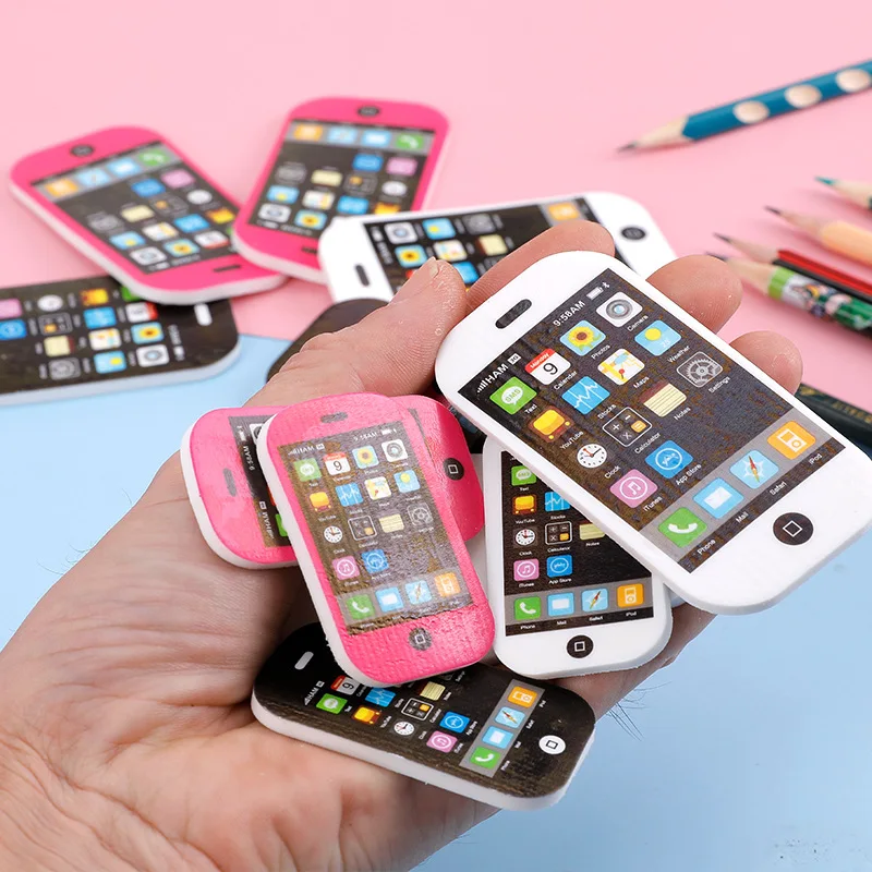 Custom Kawaii Stationery Rubber School Supplies Smart Phone Shaped Large Size Eraser For Children