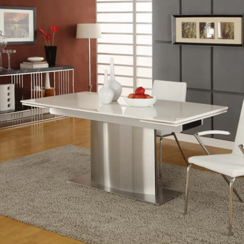 Stainless steel frame luxury furniture black metal leg extendable ceramic dining table with easy sides extension
