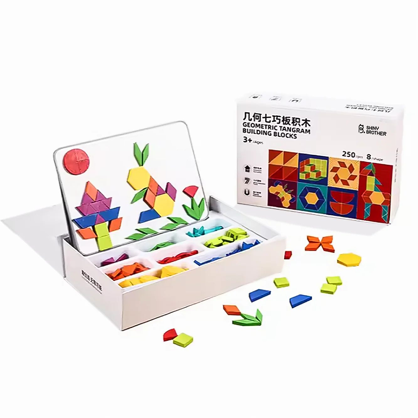 Block Geometric Jigsaw Puzzle Blocks Children Educational Gift Tangram Blocks Custom Wooden Plastic Toys 50 Sets 3+ Years CN;ZHE