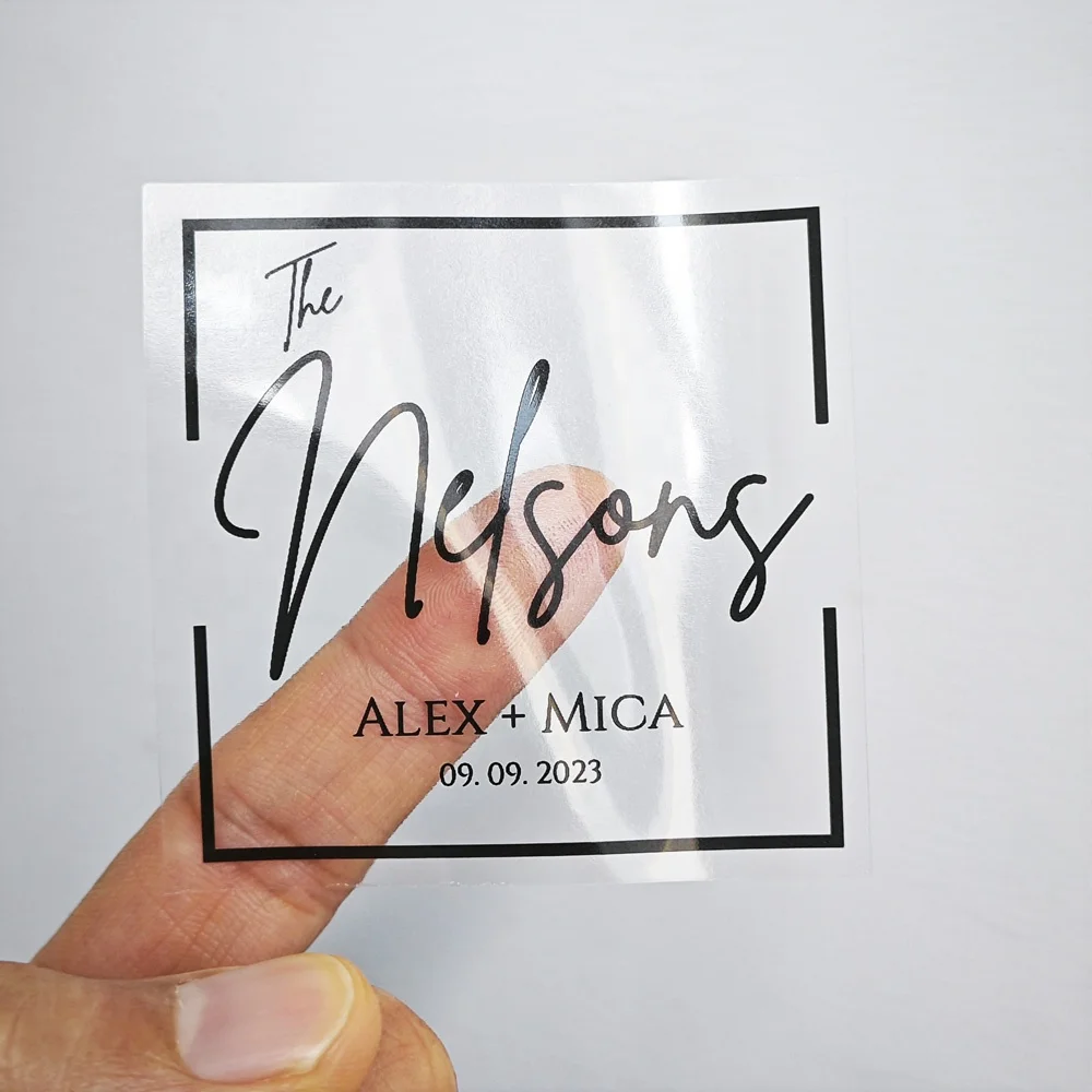 Square Or Round Black Printing Transparent Background Personalized Wedding Crest Decoration Customizable Logo Stickers
