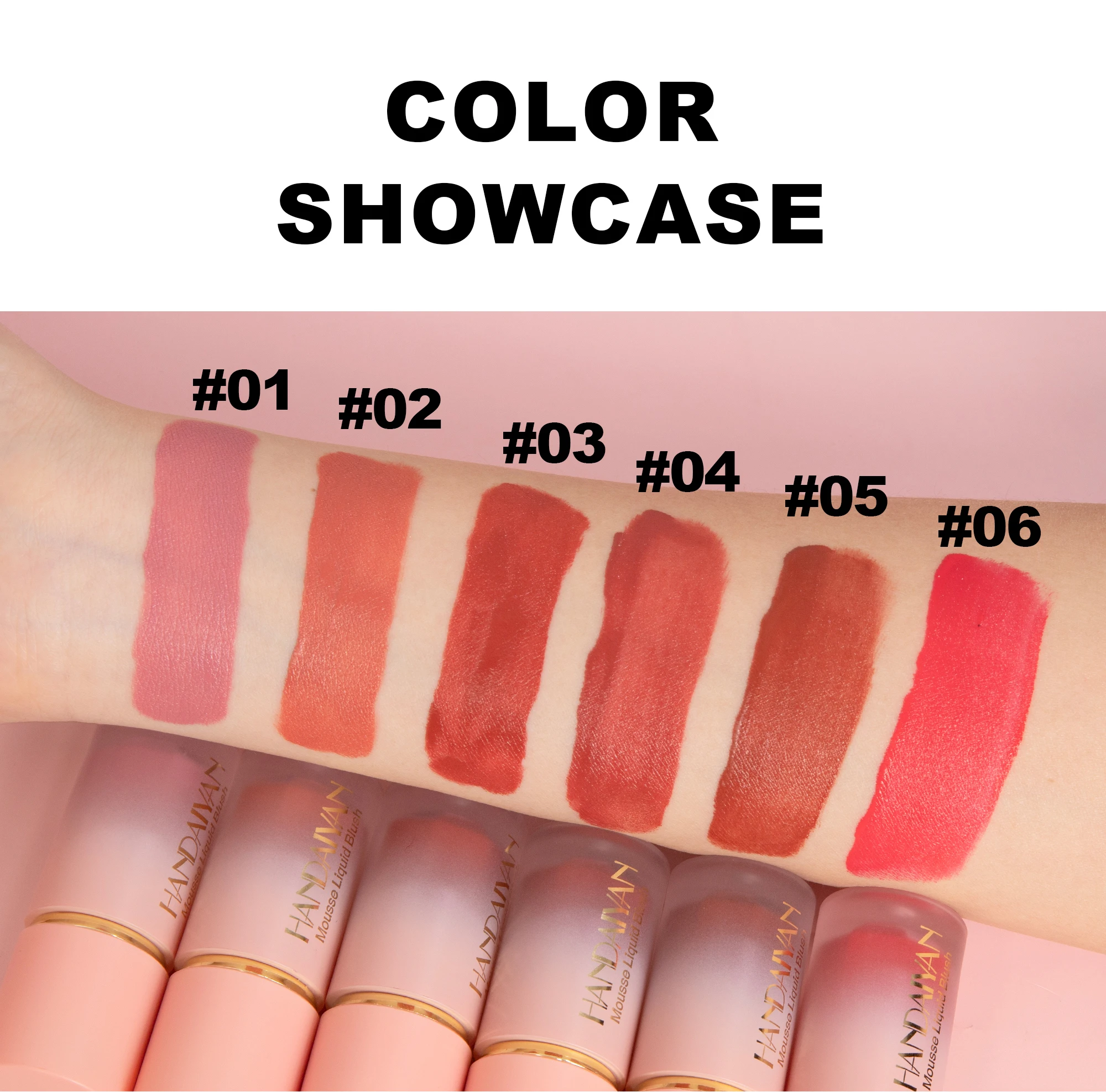 HANDAIYAN Wholesale 6 Colors Natural Matte High Pigment Liquid Blush Long-Lasting Cheek Blusher Cosmetic Face Makeup