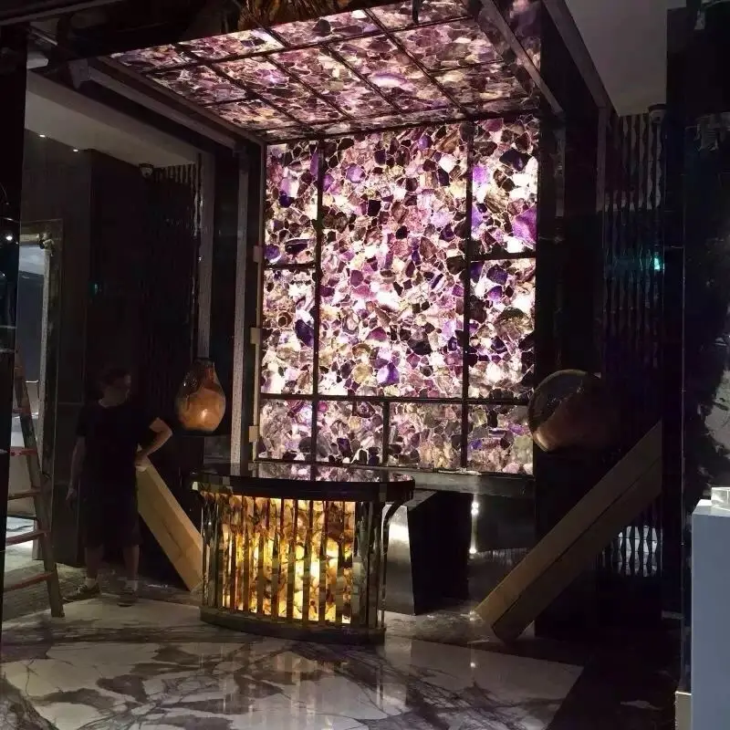 Best selling natural gemstone slab agate slab large amethyst slab for countertop building