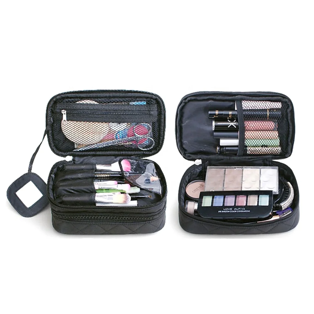 Экологичная авиакомпания двухслойные молнии сетка путешествия косметический Органайзер чехол OEM моющийся Макияж сумка с зеркальной ручкой