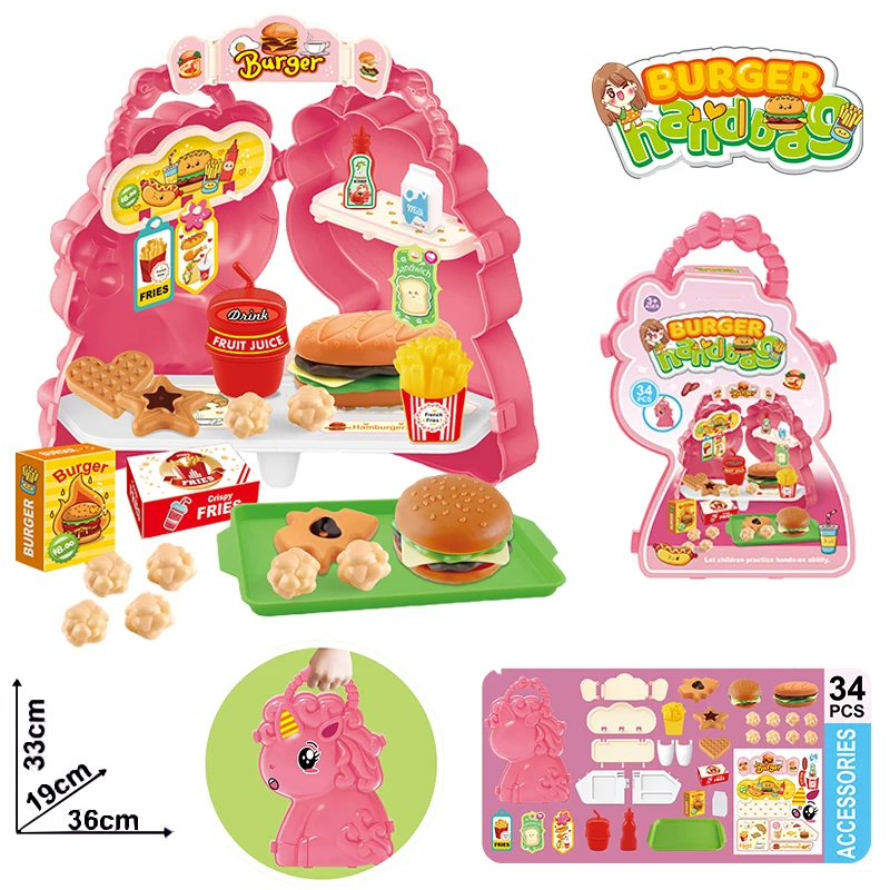Hot Sales 2-in-1 Pretend play Toy Cute Horse Burger Kitchen Tools  Set Girls Kids Toys