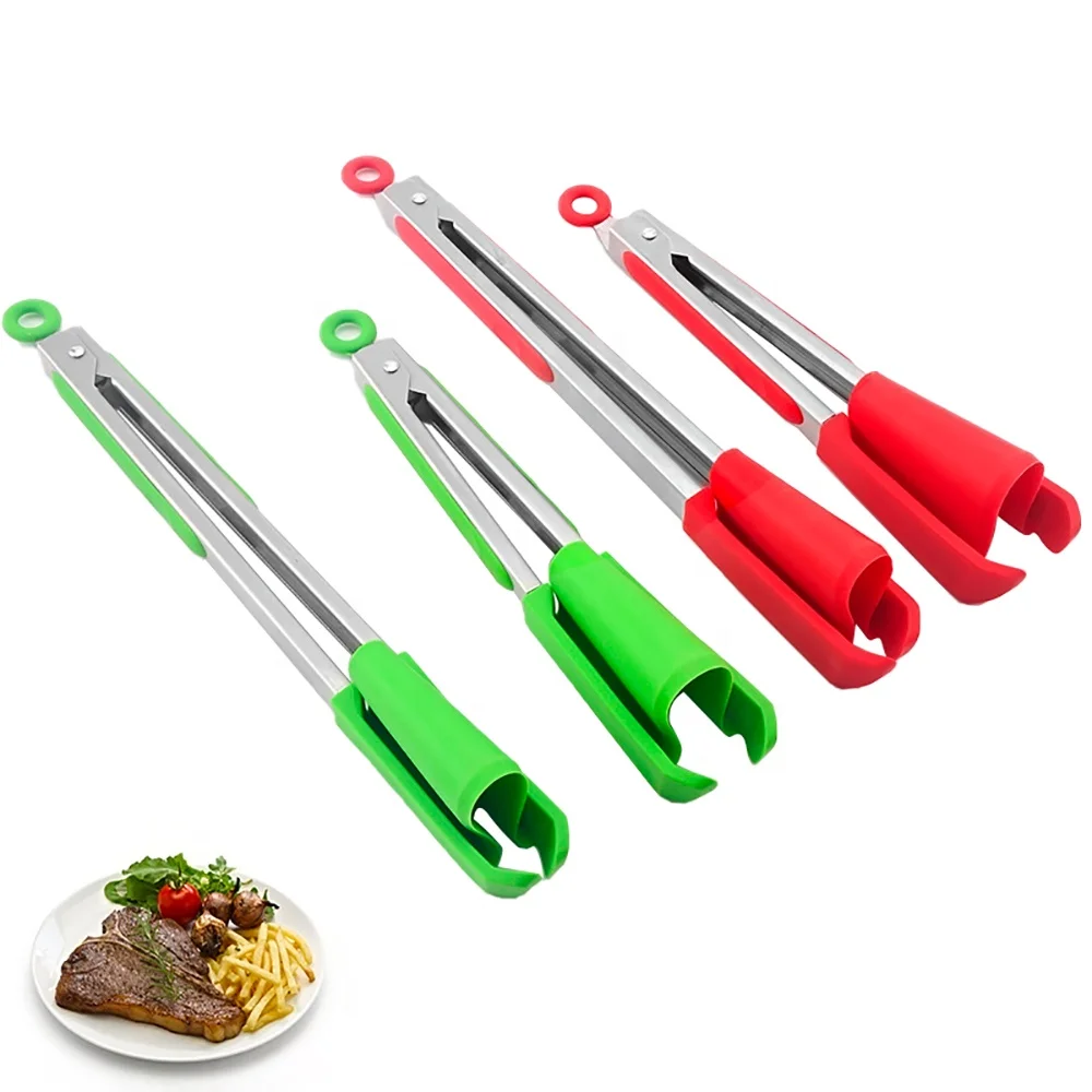 Amazon Hot Sales Heat Resistance Clever Tongs 2 In 1 Kitchen Cooking Spatula Non Stick 9 Inch 12 Inch Silicone Food Clip Set