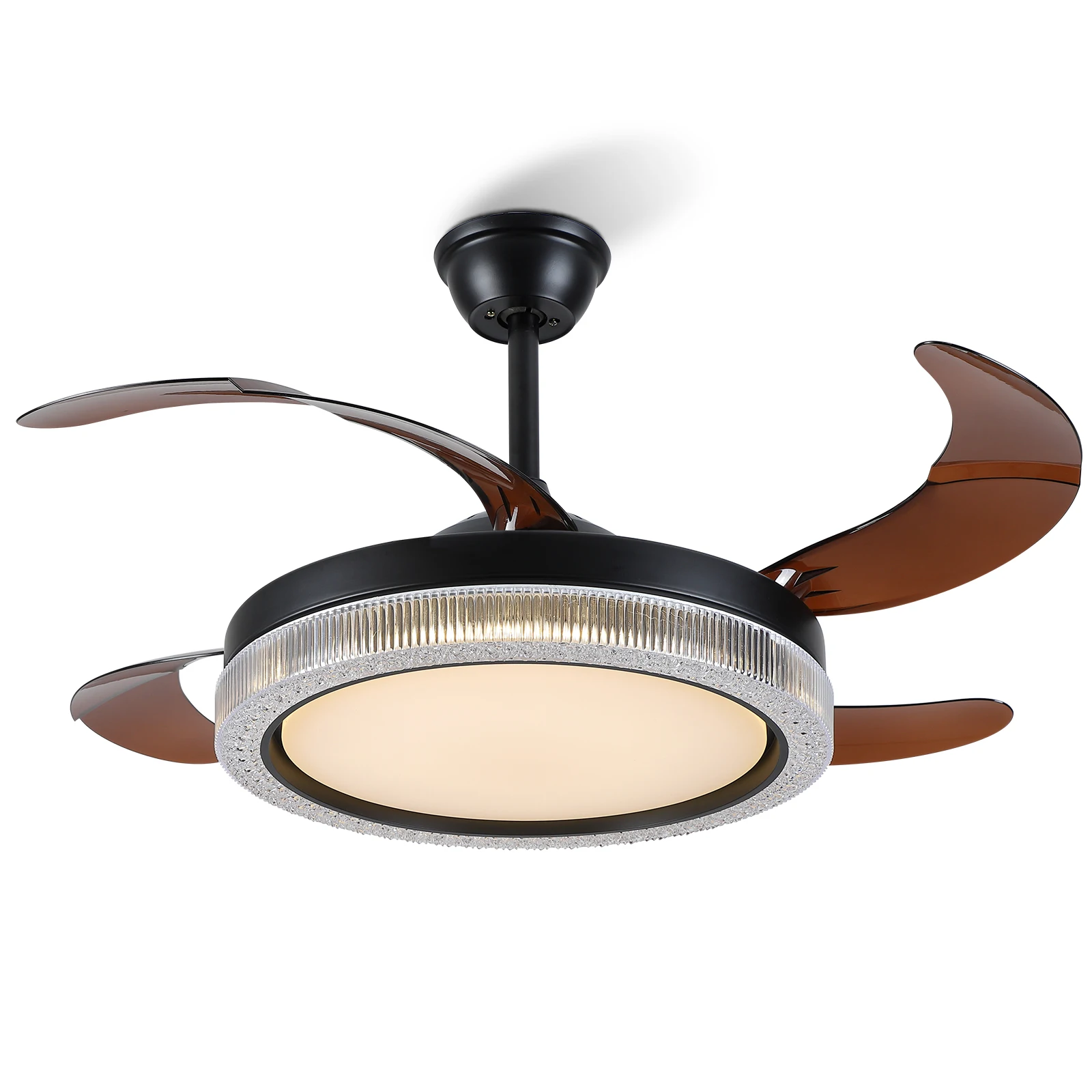 Energy Saving Indoor Lighting Acrylic Lampshade Ceiling Fan Lamp 42 Inch Modern Decorative Retractable LED Ceiling Fan