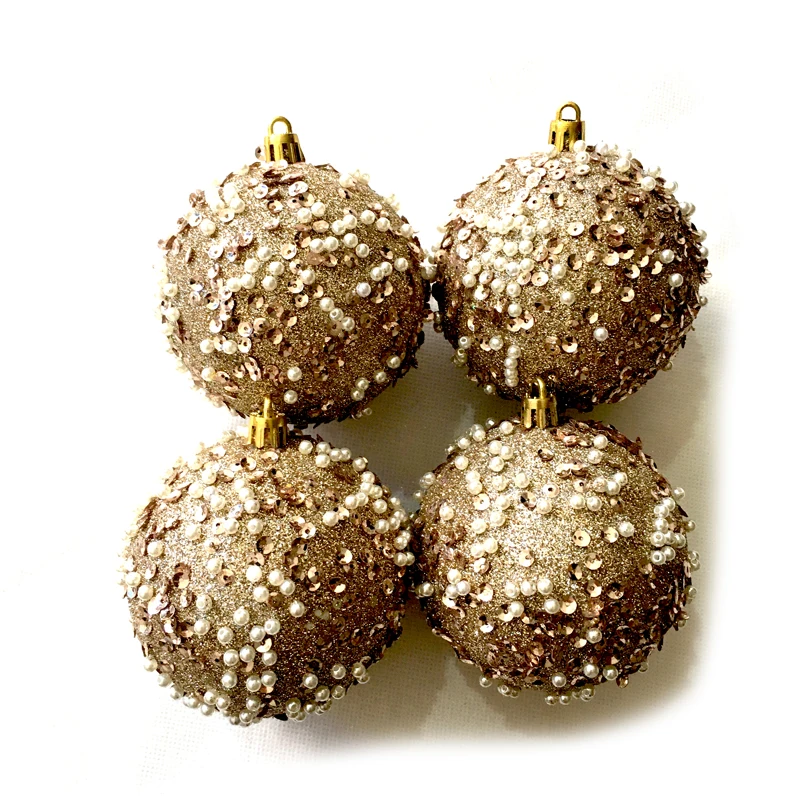 2024 New Design 8cm Christmas Ball with Bead Featuring  Flocking Embossing UV Printing Techniques