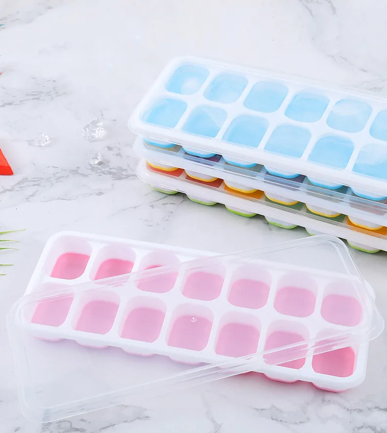 Ice Tray with Lid 4 Pack Reusable Silicone 14-Ice Trays Molds Easy-Release for Chilled Drinks Whiskey and Cocktails