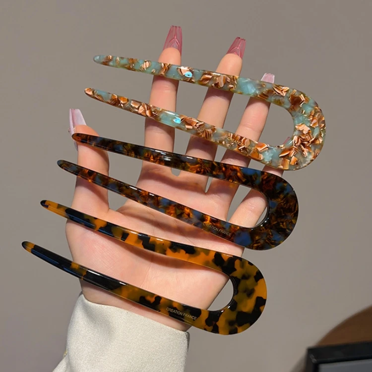 QianJin Custom Logo OEM/ODM French Hair Forks Tortoise Shell U Shape Updo Hair Pins Clips for Thin Thick Hair