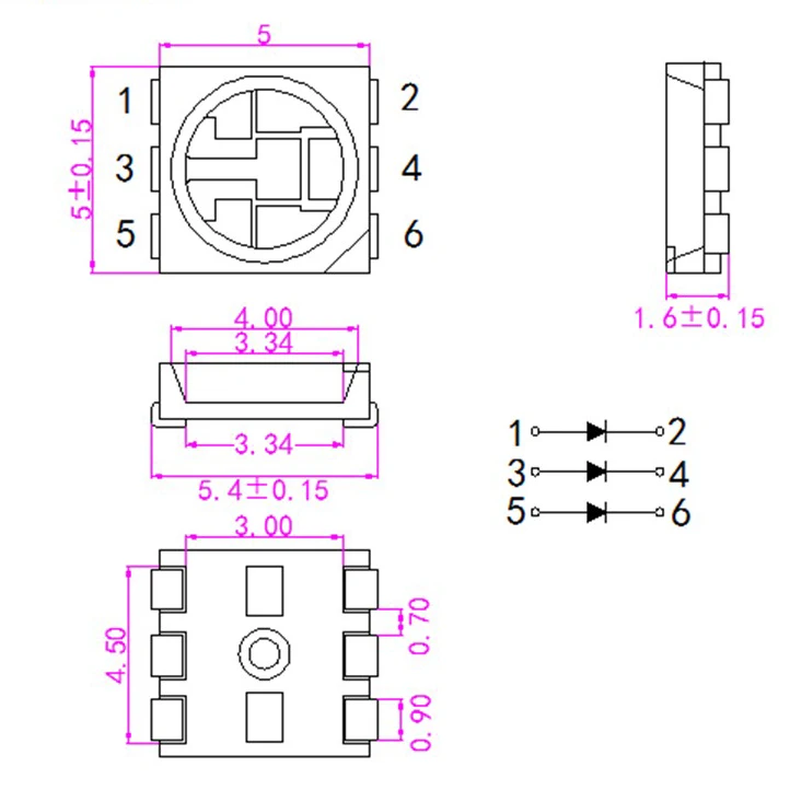 Factory Custom Nail Lamp Medi-Led 0.5W 1.5W 60Ma 150Ma Smd Led Chip 5050 Tri-Color R IR Purple 630Nm 830Nm 410Nm