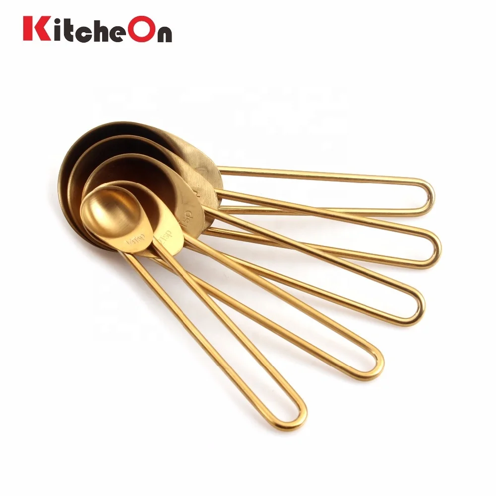 Premium Quality 9 Piece Stainless Steel Gold Brass Measuring Cups and Spoons Set for Baking
