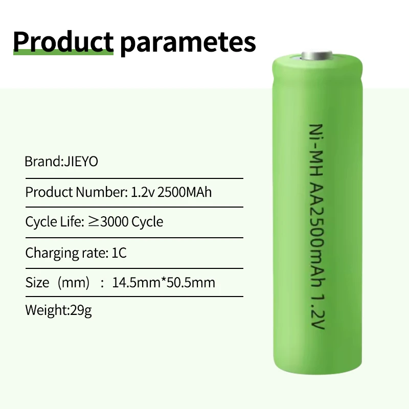 Jieyo 1.2v NIMH Battery AA Size 2500mah 2600mah NI-MH Rechargeable Batteries Cell Customized Nickel Metal For Toy