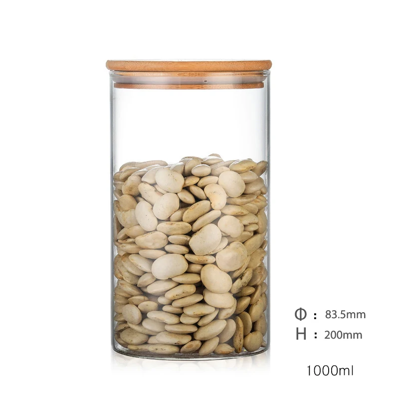 Hot selling glass jar 1000 ml food storage  candy jar glass sealed jar with bamboo lid