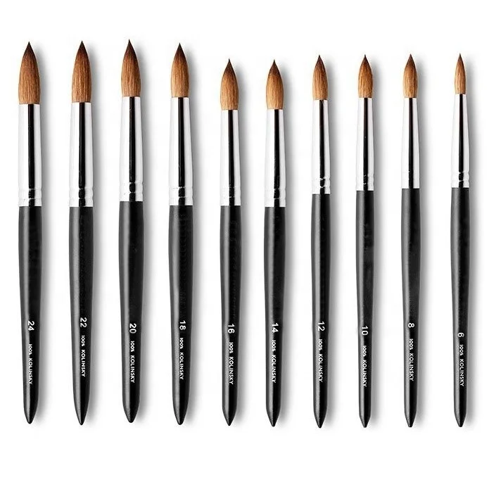 professional custom logo wood handle 100% pure  kolinsky sable hair acrylic nail brush set