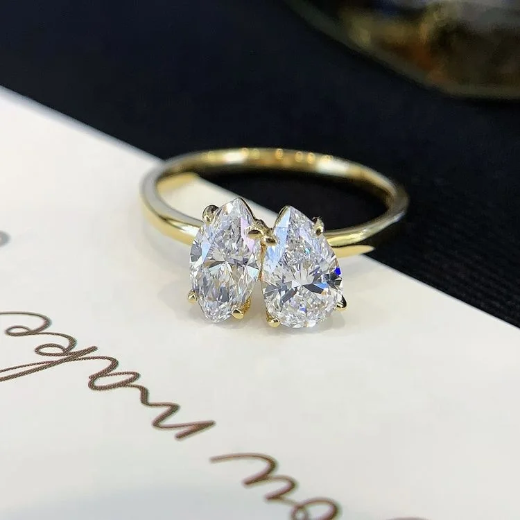 Ruyi Toi et Moi Two Stone Marquise Pear Cut 2 carats Lab Loose Diamond Prongs Set Diamond Bridge Engagement 14K Gold Ring