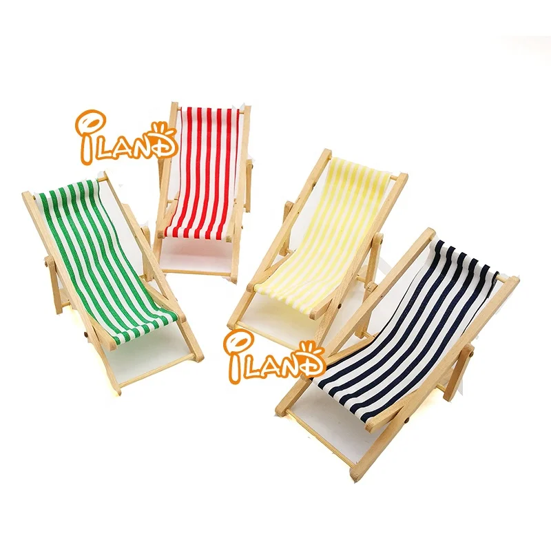 Iland Dollhouse Miniature  Beach Chair 1:12 Doll House Miniature Wooden Garden Lawn Furniture