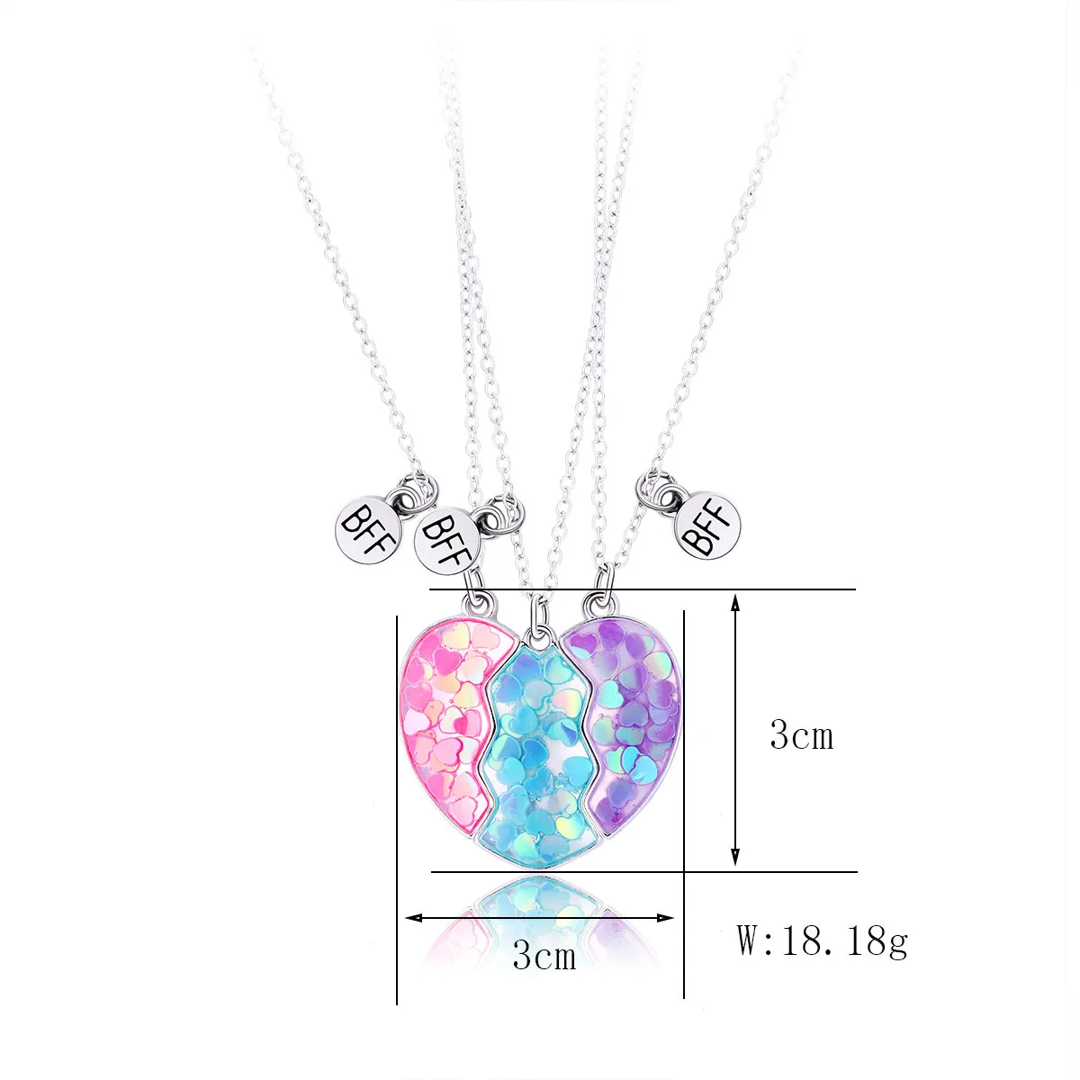 LC20240432 wholesale fashion kids best friend bff pendant couple heart pendant necklace for three