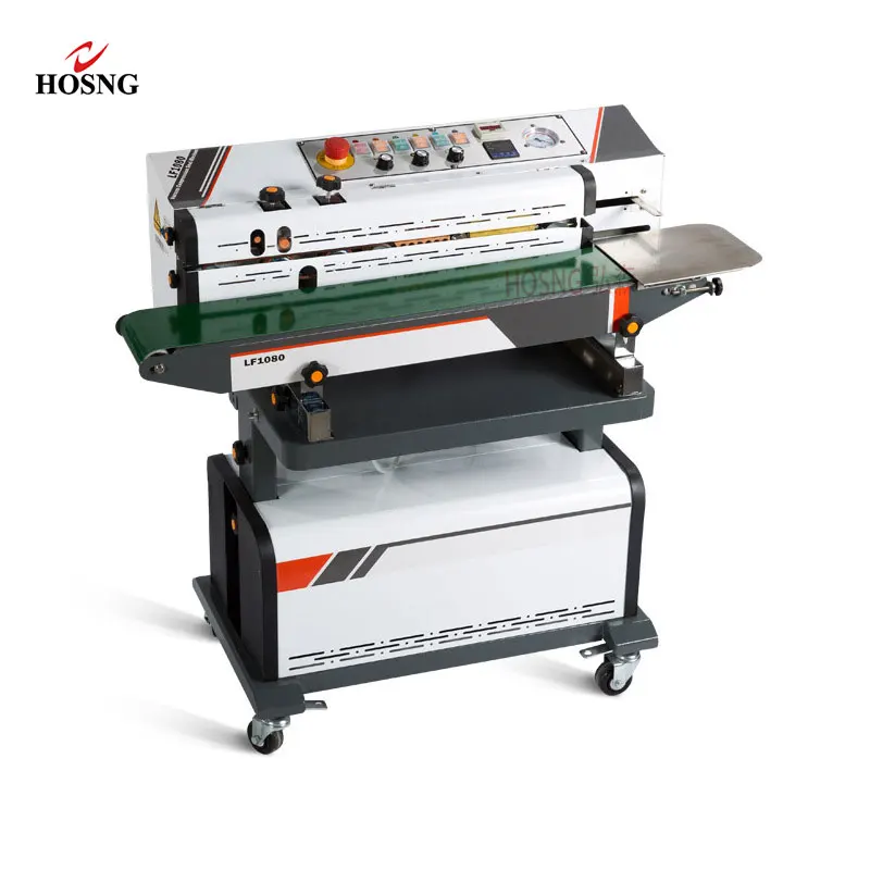 HS-LF1080 Portable Continuous Air Suction And Gas Flushing Band Sealer Vacuum Inflating Bag Sealing Machine With Code