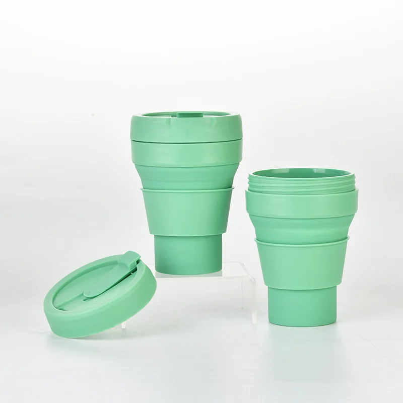 New Trend Silicone Folding Outdoor Adjustable Collapsible Water Travel Cup Mug With Cover