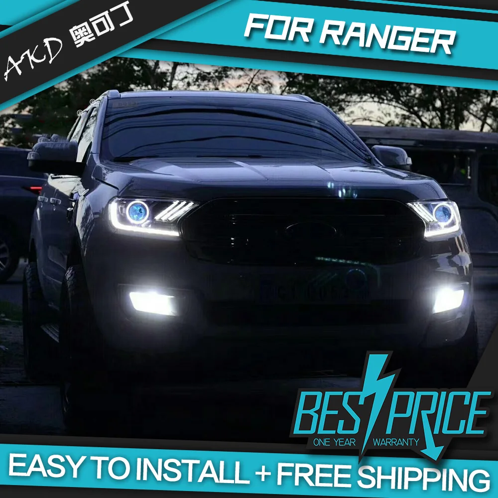 AKD Car Styling for Ford Ranger Headlight 2016-2020 Everest LED Head Lamp H7 D2H Hid Option Angel Eye Bi Xenon Beam Accessories