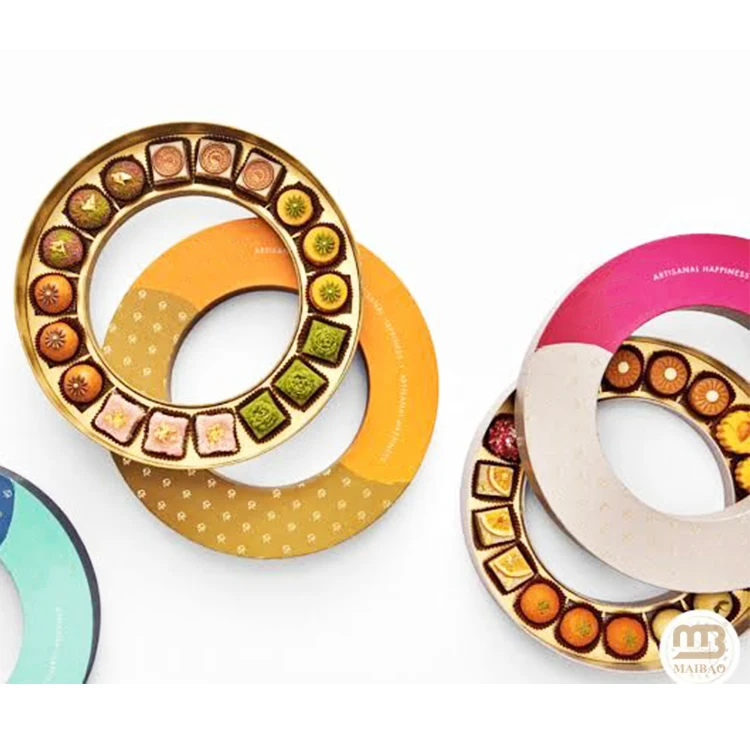 Custom print creative cookie boxes round circle macaron packaging paper gift boxes wholesale luxury pastry dessert chocolate box