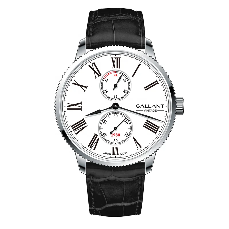 classic vintage watch stainless steel bezel japan movt  24hour/60 second function custom logo quartz men wrist watch