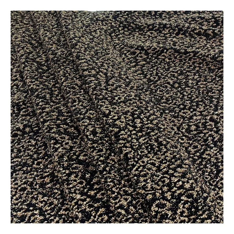 Leopard shiny gold polyester mesh knitted fabric jacquard fabrics for clothing