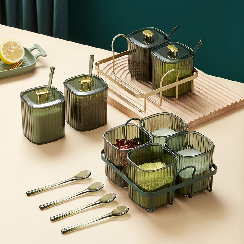 JiuYue Iron Spices Jars Containers With Spoon Storage Sets