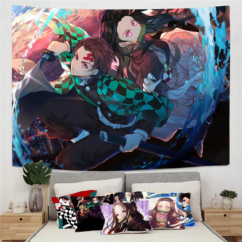 Dropshipping New Home Decor Hanging Background Tapestry Custom Cartoon Demon Slayer Wall Tapestrys