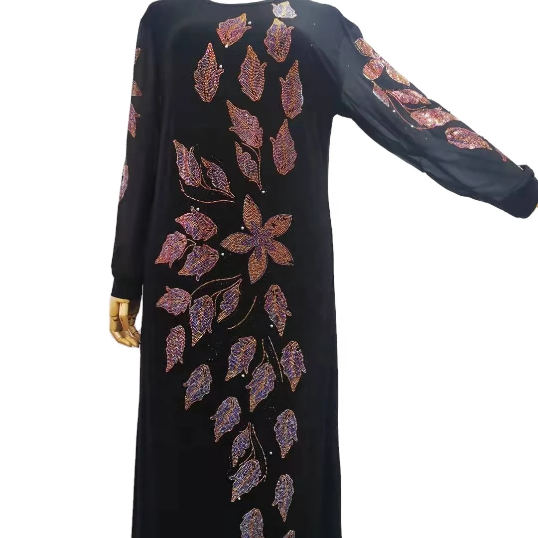 Мусульманское платье Африканская женщина группа нарядов высокое качество алмазные листья мозаичная ткань комфорт Телескопический облегающий сезон длинный