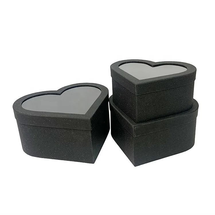 Chengruo 3 PCs Per Set Transparent lid Heart Shape Festive Gift Paper Box With PVC Clear Window For Flowers Gift Pack