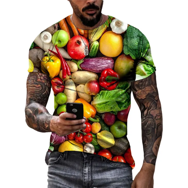 Fitspi Wholesale Fruits Vegetables Graphic T Shirts Men Summer Fashion Casual Funny 3d Printed O-neck Tees Top T-shirt Custom