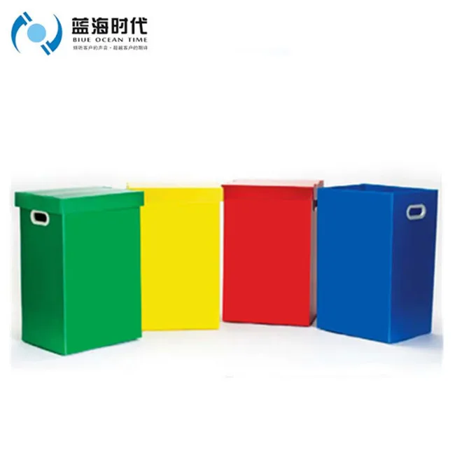 Open Top Folding Correx Dustin Recycle Bin Corrugated Plastic Trash Can Corflute Waste Bin For Office