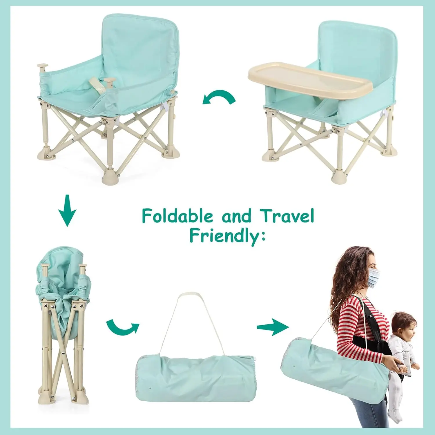 OEM Sillas Para Comer De Bebe Baby Beach Camping Chair with umbrella Silla Multifuncional de pp para comer alimentos para bebes