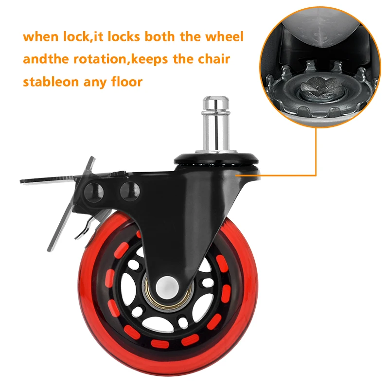 Universal Industrial Medical Heavy Duty Wheel PU Swivel Furniture Chair Caster with Brake 3 Inch Office Chair Caster Wheel